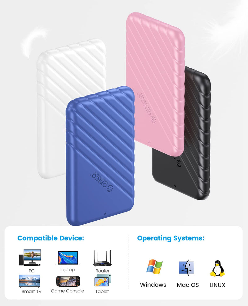 ORICO 2.5 inch USB C Hard Drive Enclosure USB 3.1 Gen 2 to SATA III External Hard Drive Case for SSD HDD 9.5 7mm Tool-Free with UASP, Blue (25PW1-C3) 25PW1-C3-BL