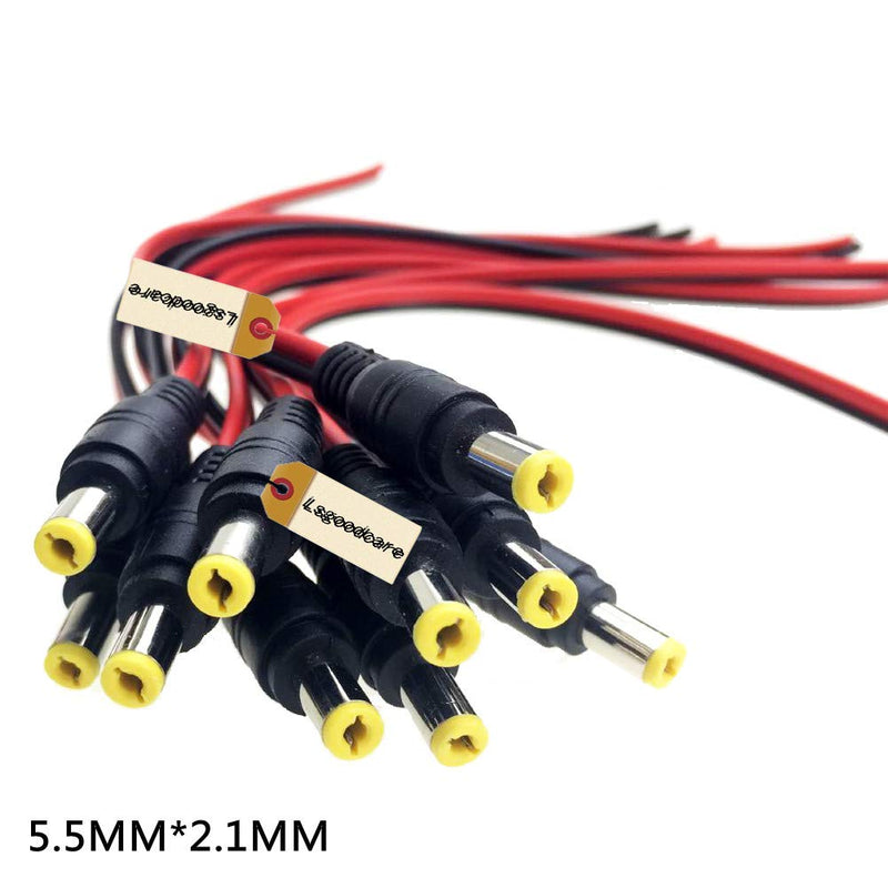 Lsgoodcare 20Pcs 5.5 x 2.1 MM 10A DC Power Jack Socket Dc099 30V Threaded Female Mount Connector Adapter with 3.94 Ich 18AWG Cable & 5.5mm x 2.1mm 12V Pure Copper Male DC Power Pigtail Cable 5.5 x 2.1 mm-0