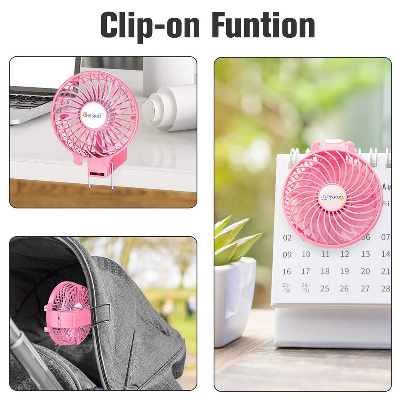 VersionTECH. Mini Handheld Fan, USB Desk Fan, Small Personal Portable Table Fan with USB Rechargeable Battery Operated Cooling Folding Electric Fan for Travel Office Room Household Pink