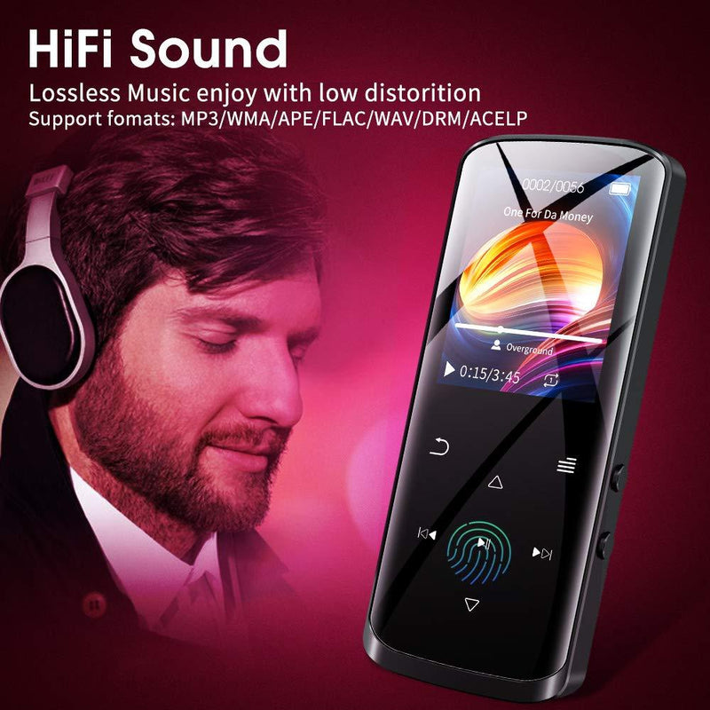 RUIZU Mp3 Player, Upgraded Bluetooth 5.0 Mp3 Player, 8GB Portable HiFi Lossless Sound Music Player with Speaker, FM Radio, Voice Recorder, E-Book, Video Player, Pedometer, Support up to 128GB(Black) Black 8GB