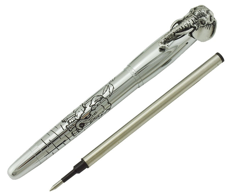 Fuliwen Rollerball Pen, Silver Stainless Steel Body Elephant Pattern Gift Pen