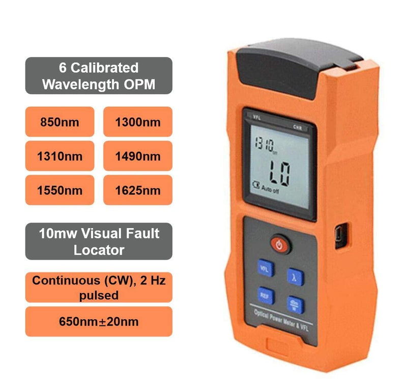 Optical Power Meter Combined with 10mw (8-10km) Visual Fault Locator Function, Fiber Light Tester with Rechargeable Battery and USB Charge Port
