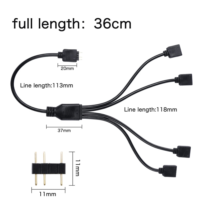 YACSEJAO ARGB Splitter Cable 5V 3Pin Addressable RGB 1 to 4 Splitter Cable with Male Pins for Computer Chassis, CPU Cooler and 5V ARGB Fan