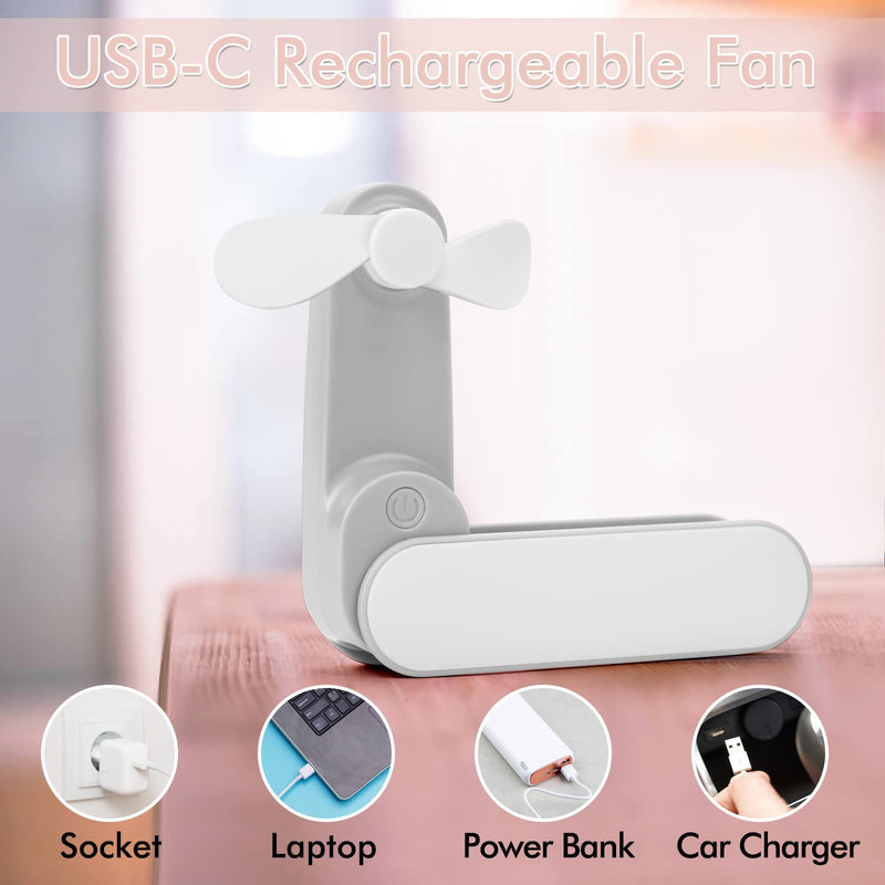 Nezylaf Handheld Mini Fan, 2 Speeds Rechargeable Quiet Mini Fan[9-15 Working Hours], Portable USB Small Pocket Fan, Personal Fan with Power Bank for Trave,Outdoor or Indoor White