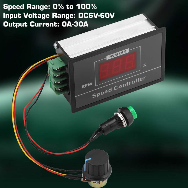 Speed controller, DC 6-60V 12V 24V 36V 48V 30A PWM DC motor speed controller with short-term start stop switch and digital display