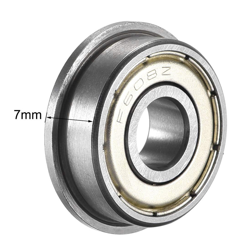 uxcell F608ZZ Flanged Ball Bearing 8x22x7mm Double Metal Shielded (GCr15) Chrome Steel Bearings 10pcs
