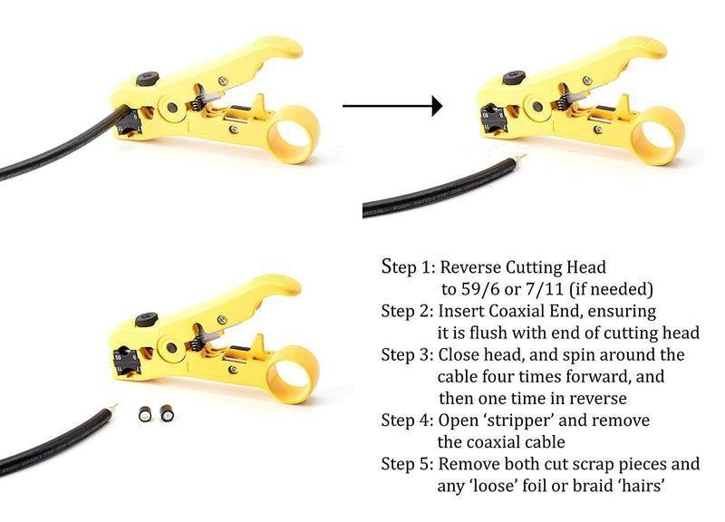Premium Coaxial Cable Cutter/Prepping Tool for RG59, RG6, RG7, and RG11 - Stripping Tool for Category Cable- CAT6 CAT5 CAT3 Stripper - Universal for coaxial and cat Wire