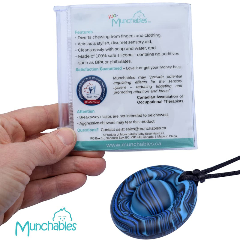 Munchables Sensory Bubble Popper Chew Necklace and Fidget Toy Combination for Kids and Adults (Wavy Navy) Wavy Navy