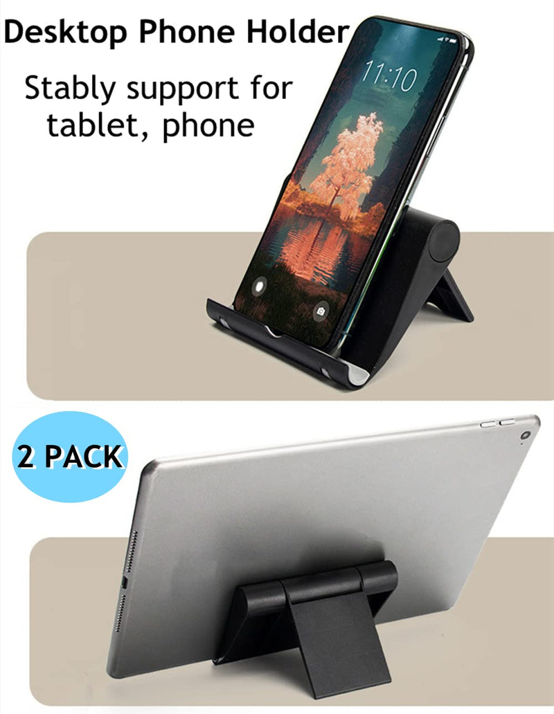 JUSDIQIR Cell Phone Stand for Desk 2 Pack Mobile Phone Holders Desktop Tablet Stand, Foldable Phone Dock Universal Adjustable Tablet Stand for Desk Compatible with Cell Phone Support (Black) Black