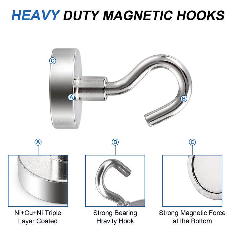 LOVIMAG Neodymium Strong Magnetic Hooks,22Lbs Rare Earth Magnets Heavy Duty with Hook for Refrigerator,Ceiling Magnets for Hanging,Cruise,Curtain and Kitchen etc- 45 Pack