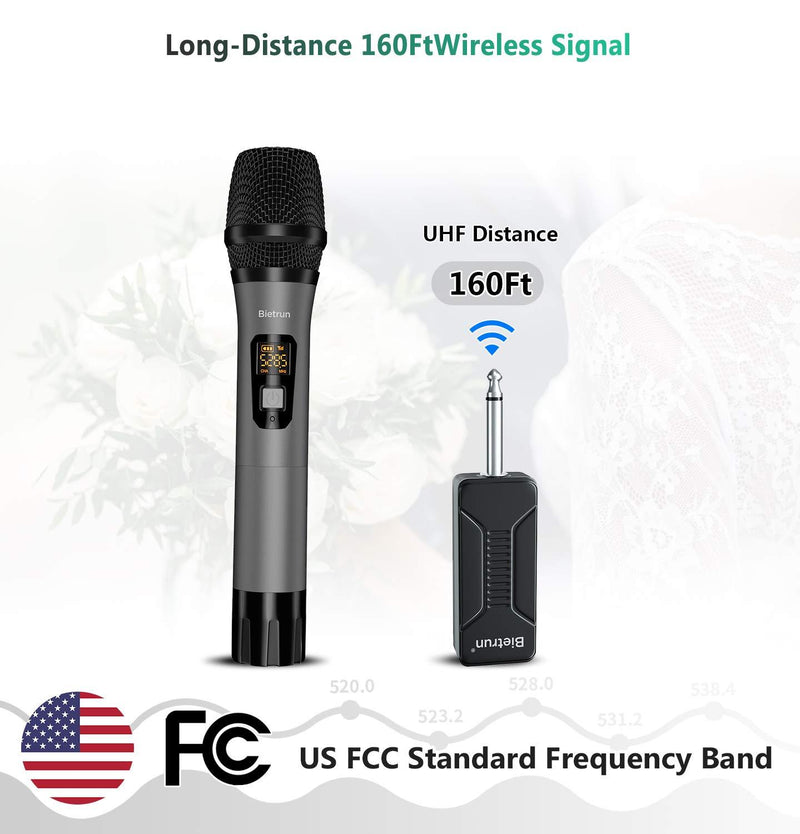 Bietrun Wireless Microphone, UHF Metal Dynamic Handheld Karaoke Mic with Rechargeable Receiver (Work 6hs), 160ft Range, For Karaoke Machine Singing, Amplifier Speaker, Mixer, iphone, Camera, Interview black