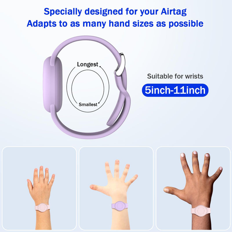 R-fun Waterproof Air Tag Bracelets for Kids [2 Pack] Compatible with Apple Air Tag Finders with Soft Silicone,Anti Lost GPS Item Finders Case Cover for Kids,Pink/Light Purple Pink/Light Purple