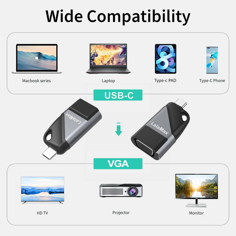 USB C to VGA Adapter,Lalamax USB Type C to VGA Adapter Male to Female Converter Compatible for MacBook Pro, Mac Mini, iPad Pro etc