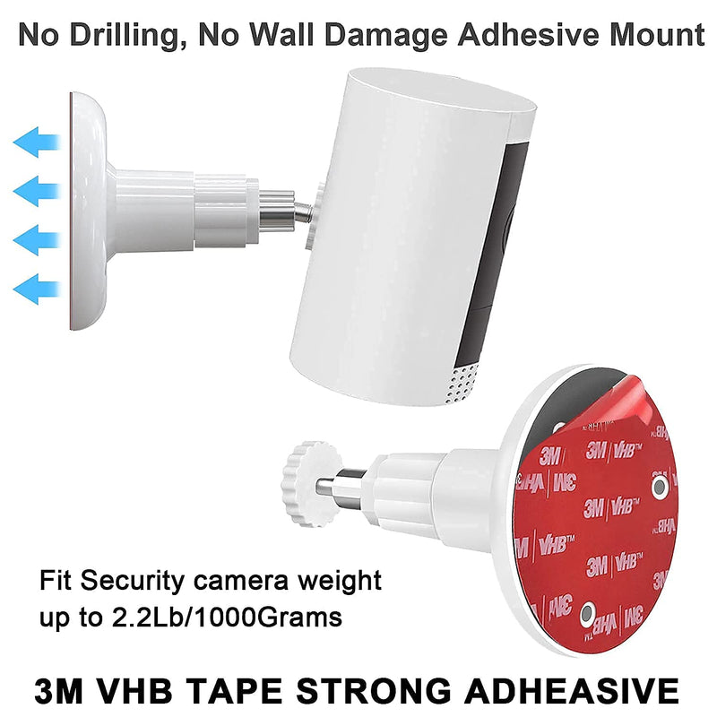 2 Pack Adhesive Wall Mount Compatible with Ring Stick Up Cam Wired/Battery and Ring Indoor Cam HD Security Camera,360 Degree Adjustable screwless Mounting Bracket White