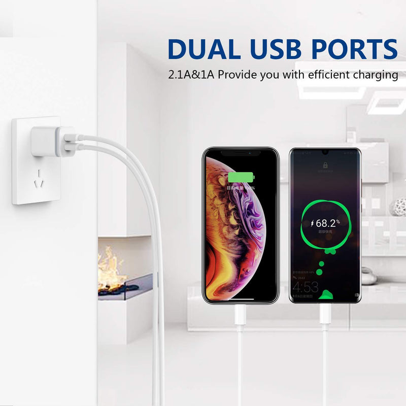 Phone Charger Cable 3ft 6ft 10ft with Wall Plug, LUOATIP 5-Pack Long Charging Cord + Dual Port USB Block Cube Adapter Replacement for iPhone 11 XS/XS Max/XR/X 8/7/6/6S Plus SE/5S/5C, Pad, Pod