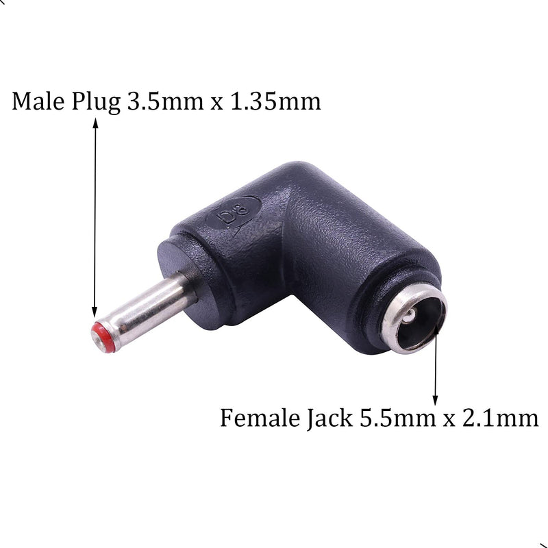 2Pcs DC Power Connector Adapter 90 Degree Angle 3.5mm x 1.35mm Male Plug to 5.5mm x 2.1mm Female Jack Coupler Converter (L Type 3.5 x 1.35mm Red)