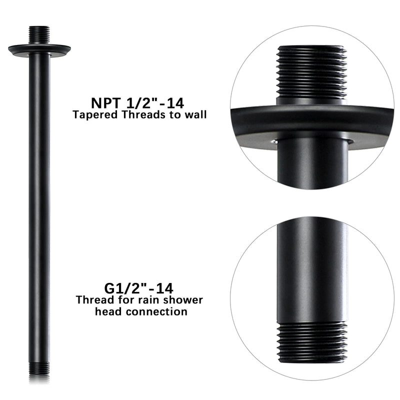 Anpean 12 Inch Shower Arm and Flange Matte Black, Ceiling Mounted Shower Arm for Rain Shower Head 12 Inches