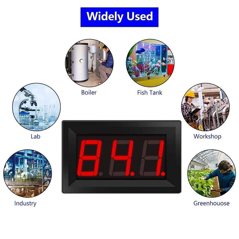 PEMENOL 2 Pcs 12V Red Fahrenheit Digital Temperature Meter, -76F~999F LED Display with Industrial Grade 0.5m K-Type Thermocouple Temperature Sensor M6 1Pc