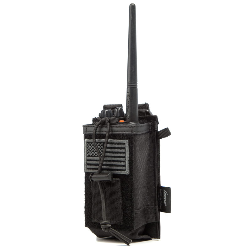 Tactical Radio Holder Radio Case Molle Radio Holster Military Heavy Duty Radios Pouch Bag for Two Ways Walkie Talkies Adjustable Storage with 1 Pack Patch(Dark Flag) with Dark Flag Patch
