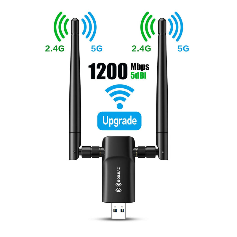 Wireless USB WiFi Adapter for PC - 802.11AC 1200Mbps Dual 5Dbi Antennas 5G/2.4G WiFi USB for PC Desktop Laptop MAC Windows 10/8/8.1/7/Vista/XP/Mac10.6/10.13, WiFi USB Computer Network Adapters