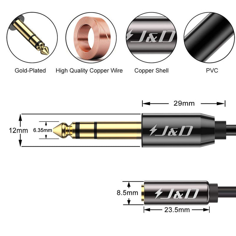 J&D 1/4 inch to 3.5mm Headphone Adapter, Gold Plated Copper Shell 3.5mm 1/8 inch Female TRS to 6.35mm 1/4 inch Male TRS Stereo Audio Cable for Guitar Amp, Amplifiers,headphones extension cable, 3 Feet
