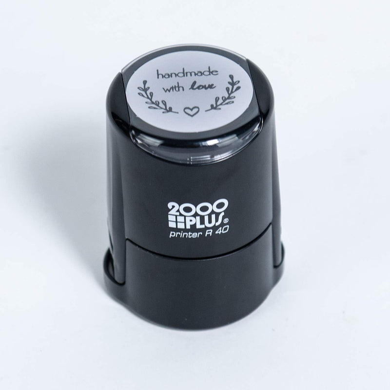 Handmade with Love Self-Inking R40 Round Stamp with Heart and Olive Branch, 1 1/2" Diameter, Black Ink