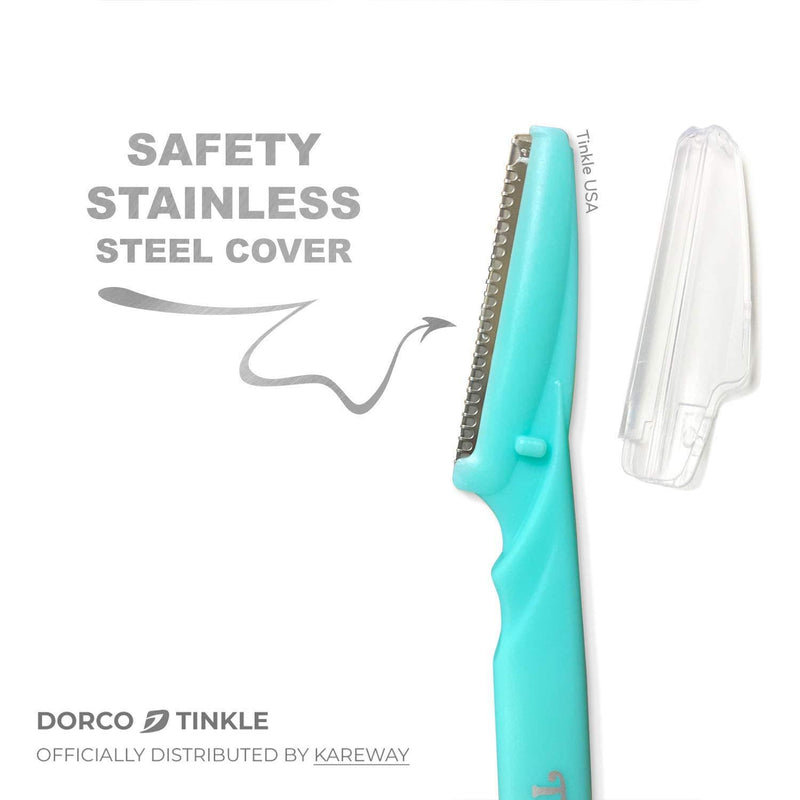 Dorco Tinkle Eyebrow Razor, Hair Trimmer Shaver and Tough Up Tool, Facial Razor with Safety Cover, 6 Razors