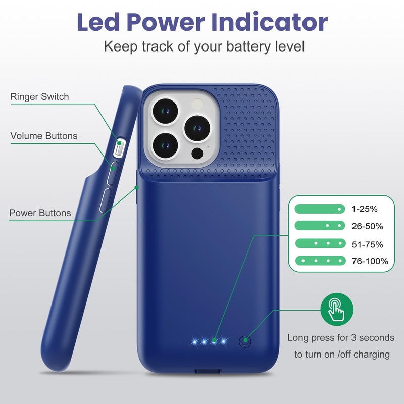 Ekrist Battery Case for iPhone 13/13Pro/14 (6.1 Inch),Real 7500mAh Battery Charging Case Portable Rechargeable Protective Extended Battery Charger Case for iPhone 13/13pro/14,Blue