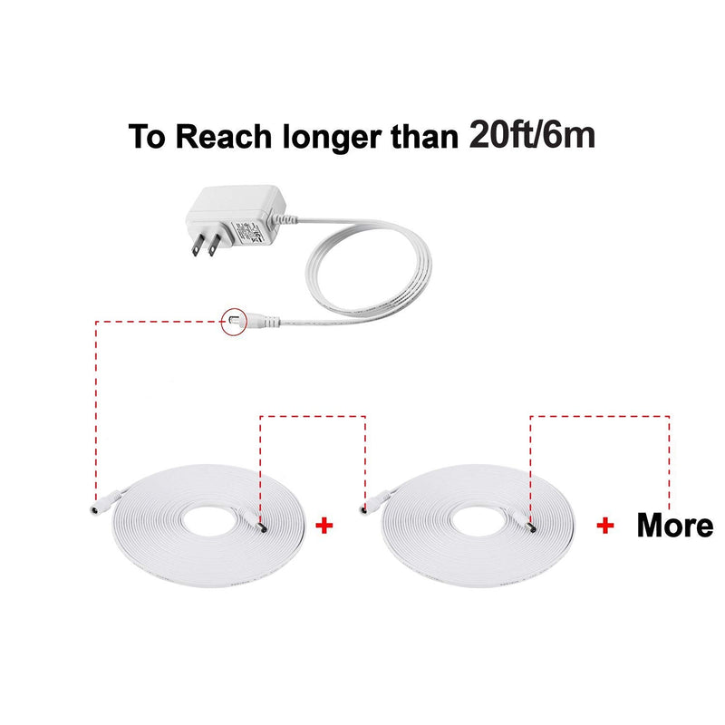 [2020 Newest]Tonton 2Pack 20Ft 6M DC Power Extension Cable 2.1mm x 5.5mm Compatible with 12V DC Adapter Cord for CCTV Security IP Camera, LED, Light Strip