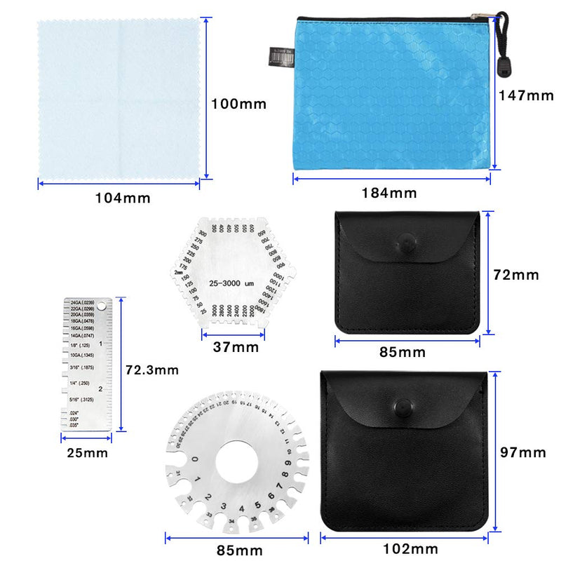 SPEEDWOX 3 Pcs Stainless Steel Round Dual Sided Wire Thickness Guage & 25-3000um Wet Film Comb & Welding Thickness Gauge with Storage Bag Wire Gauge Measurement Tool Welding Gauge Set 5