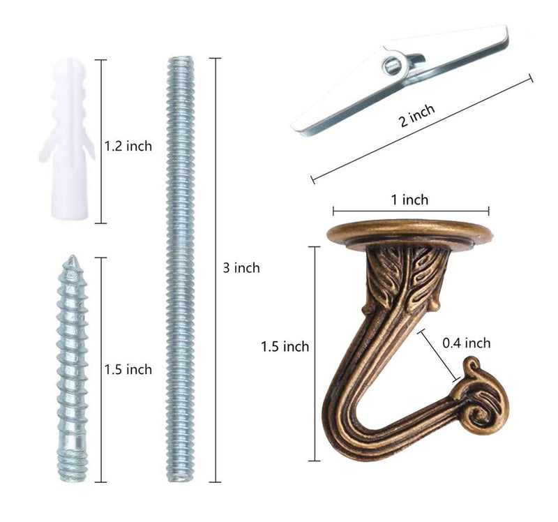 OBSTKUCHEN 8 Sets Swag Ceiling Hooks Heavy Duty Swag Hook with Hardware for Hanging Plants Ceiling Installation Cavity Wall Fixing (Antique Brass) Antique Brass