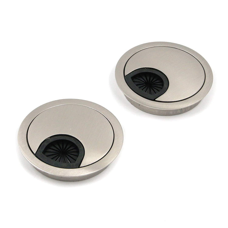 Quluxe Cable Hole Cover, 2-3/8" Zinc Alloy Desk Grommet for Wire Organizer- Brushed Silver (Pack of 2) 60MM