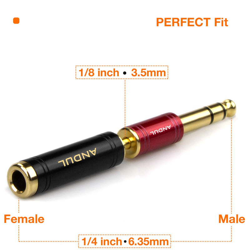 ANDTOBO 1/4'' to 3.5mm Stereo Pure Copper Headphone Adapter,3.5mm(1/8'') Plug Male to 6.35mm (1/4'') Jack Female Stereo Adapter for Headphone, Amp Adapte, Black 2-Pack