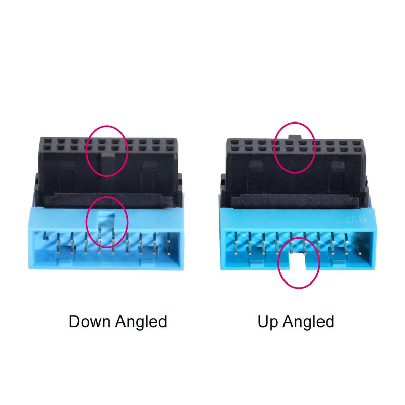 Cablecc USB 3.0 20pin Male to Female Extension Adapter Up Down Angled 90 Degree for Motherboard Mainboard (UP Angled) Blue Up
