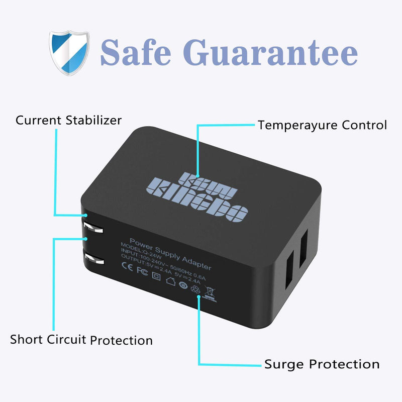 Kindle Fire Fast Charger, 5V 2.4A 24W Charger for Amazon Kindle Fire HD, HDX 6" 7" 8.9" 9.7", Fire 7 8, Dual Port USB Wall Charger with 6.6FT Micro USB Cable for Samsung, Galaxy S7, Android Phone