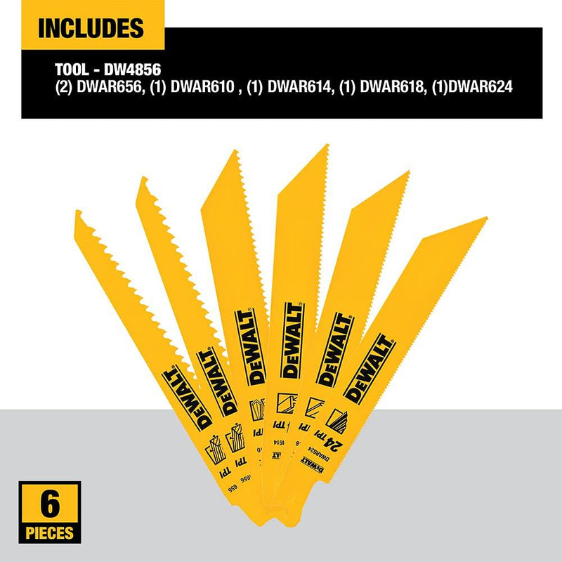 DEWALT Reciprocating Saw Blades, Metal/Wood Cutting Set, 6-Piece (DW4856) Metallic