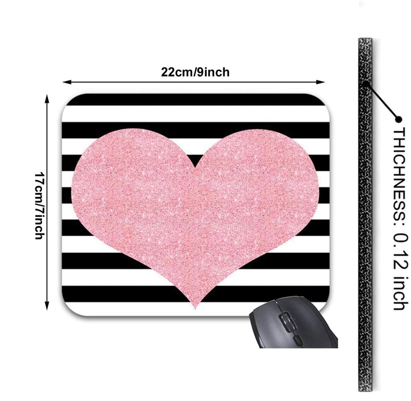 Pink Glitter Heart Black White Striped Mouse Pads Stylish Office Accessories(9 x 7.5inch) 9 X 7.5"