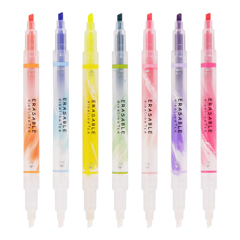 Erasable Highlighters, Double Head Smooth Writing Highlighters, Chisel Tip Assorted Colors High Lighter Markers, 7 Count CS-H724