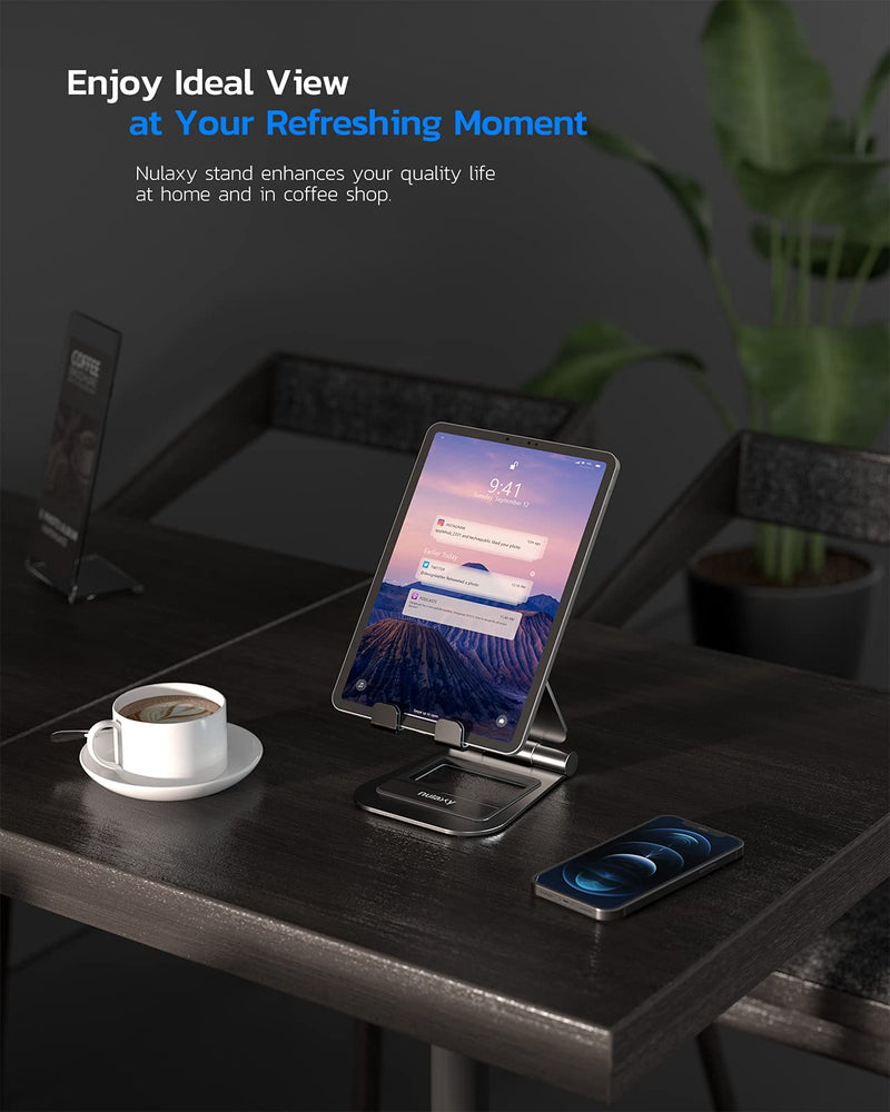 Nulaxy A5 Tablet Stand, Fully Adjustable Foldable Desktop Stand Holder Compatible with iPad Air 4/Mini, New iPad 10.2/9.7, iPad Pro 11/12.9, Samsung, Nintendo, All Mobile Devices (4-14’’) , Black