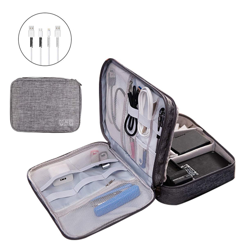 Electronics Organizer, OrgaWise Electronic Accessories Bag Travel Cable Organizer Three-Layer for iPad Mini, Kindle, Hard Drives, Cables, Chargers (Three-Layer-Grey) Three-Layer-Grey