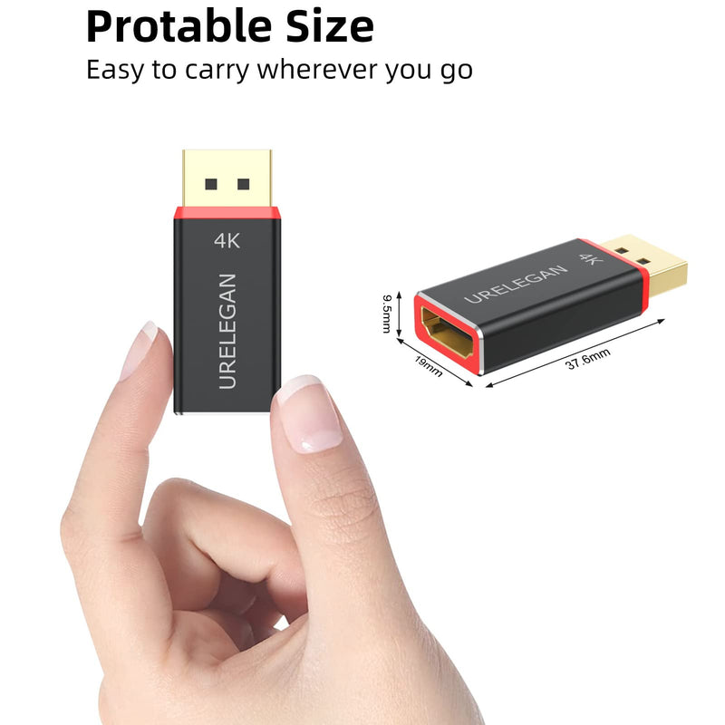 DisplayPort to HDMI Adapter 4K UHD 1-Pack (NOT USB), URELEGAN Display Port (DP) to HDMI Converter Aluminum Shell Support Video & Audio Compatible with DisplayPort Source Devices BLACK