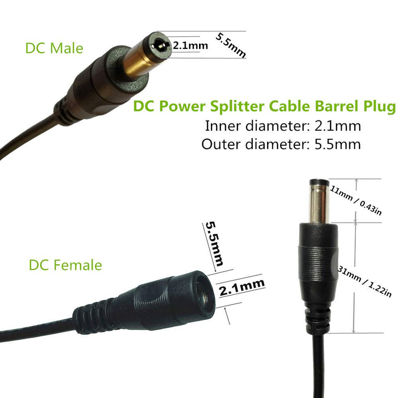 DZYDZR 3pcs 5.5mm x 2.1mm Y Splitter Cable 1 Female to 3 Male Splitter 3 Way DC Power Cable for LED Strip - CCTV Camera - Car - Monitors