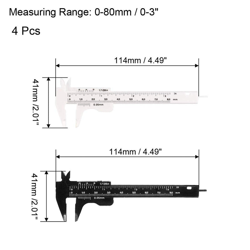 uxcell Vernier Caliper 80mm 3 Inch Metric Mini Double Scale Plastic Ruler Measuring Tool Color Random 4pcs