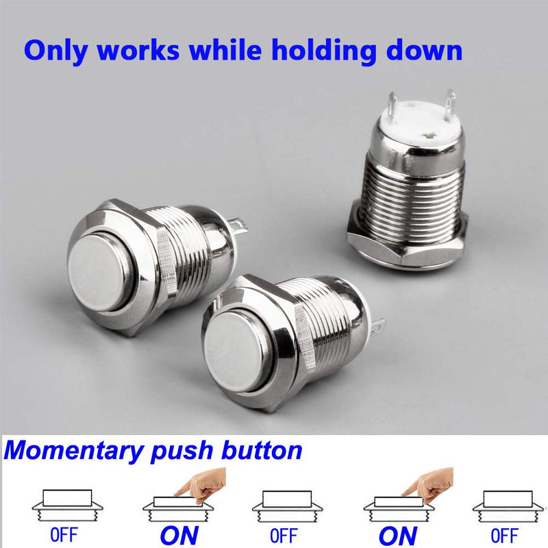 Gebildet 10 pieces waterproof push button momentary stainless steel button on off 12 mm 2A/12 V/24 V/125 V/250 V (protruding) 12 mm momentary