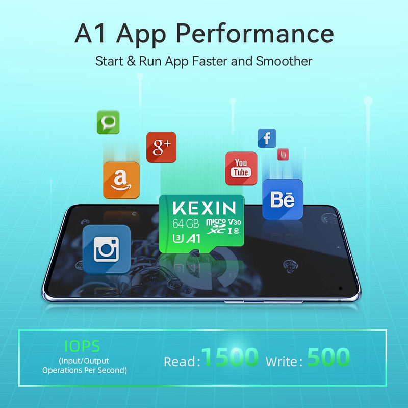 KEXIN Micro SD Card 64GB 5 Pack microSDXC Memory Card Class 10 Micro SD Card High Speed Up to 90MB/s, C10, U3, V30, A1 5 x 64G