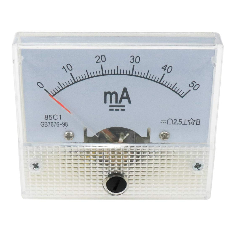 Bitray 0-50mA Analog Current Panel 85C1 Amp Ammeter Gauge Milliamp Meter 2.5 Accuracy for Auto Circuit Measurement Tester (DC 50mA) - 2PCS