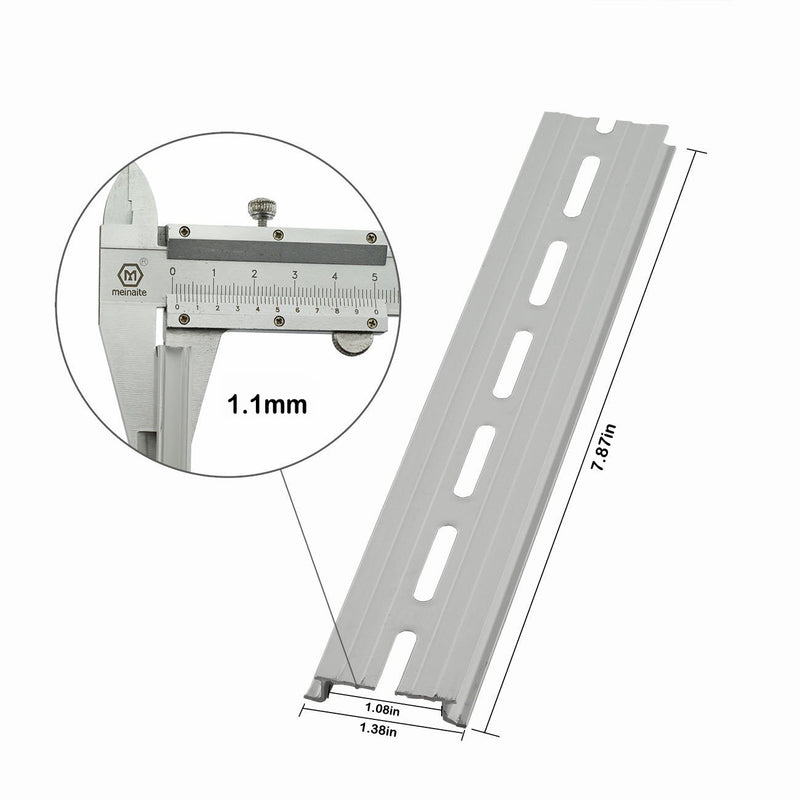 PZRT 2-Pack Aluminum 1.1mm Thickness Slotted DIN Rail,200mm 7.8" Length 35mm Standard Width, for Single Phase Switch Installing Fixed Solid State Relay 200mm