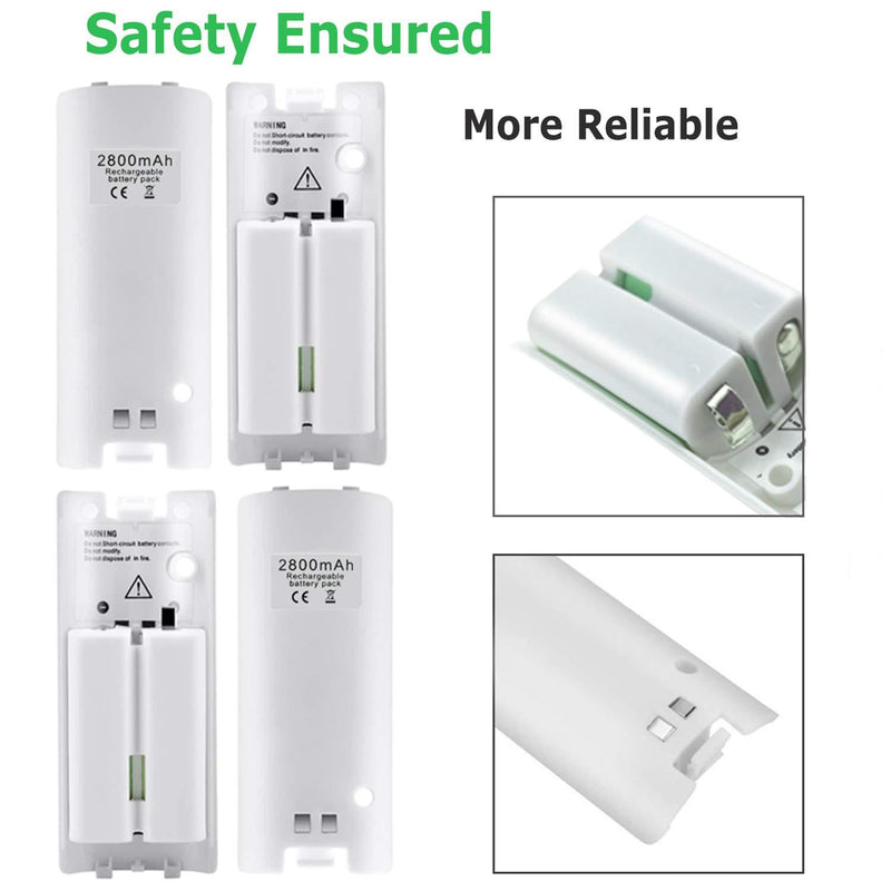 4-Pack Rechargeable Battery Packs for Wii and Wii U Remote Controller,High-Capacity Ni-MH Battery(2800mAh) Replacement for Nintendo Wii Remote Charging Station(Charger not Included)