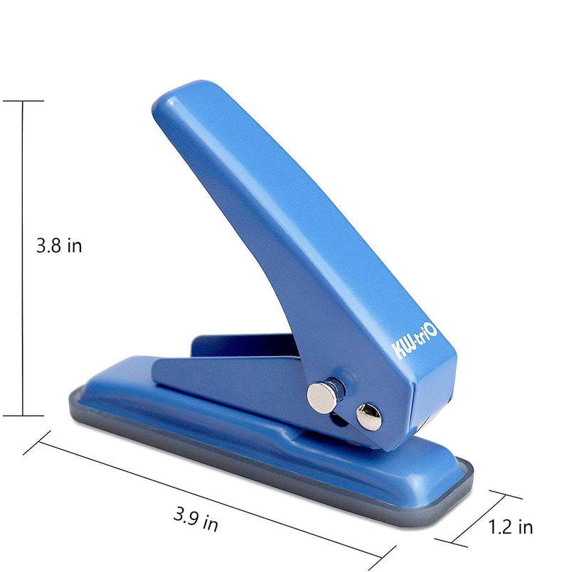 Metal Single Hole Puncher, Heavy Paper Hole Puncher, Handheld Puncher with Non-Slip Base, 20 Sheets Capacity, Suitable for Cardboard, Cards, Thin Metal, Index Cards (Blue) Blue