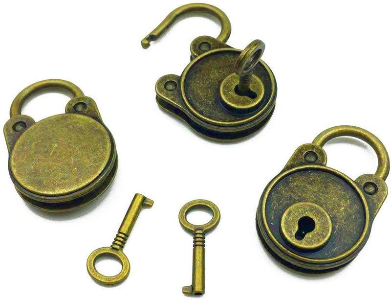 Hyamass 3pcs Vintage Antique Style Mini Archaize Padlocks Key Lock with Keys (Bronze) Bronze
